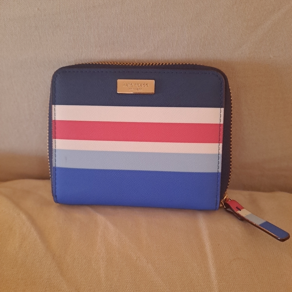 Kate Spade Laurel Way Blue/Pink Striped Saffiano Leather Crossbody/Wallet LNC - Picture 12 of 12